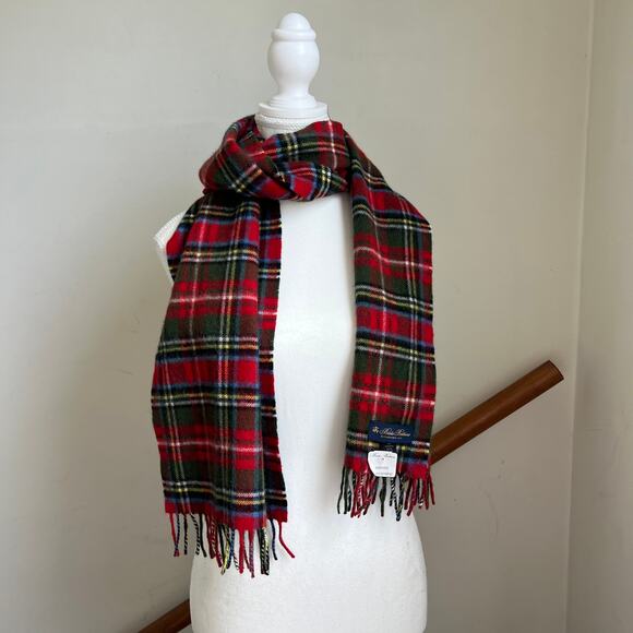 Brooks Brothers 100% Lambs Wool Tartan Scottish Plaid Fringe Long Winter Scarf